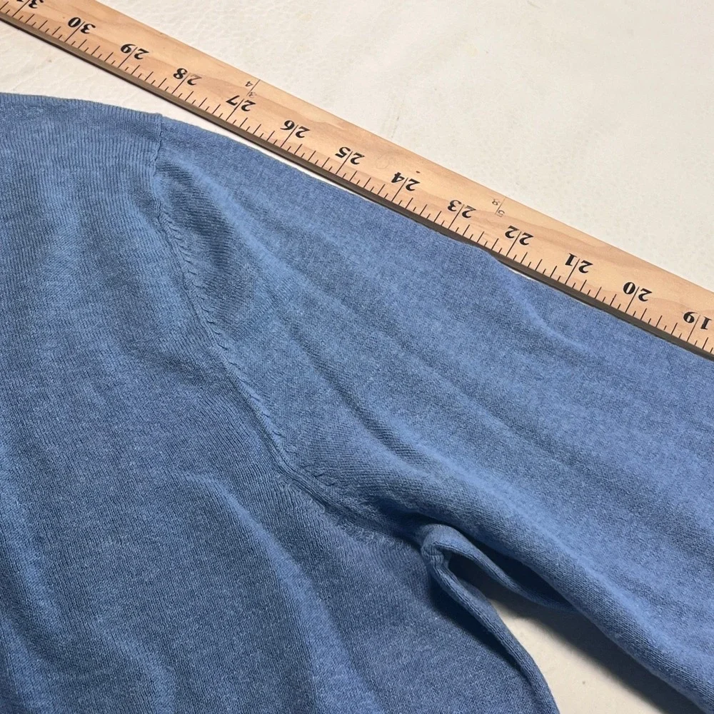 Banana Republic Sweater Mens L Blue Luxe Blend V Neck Cotton Linen Silk Pullover